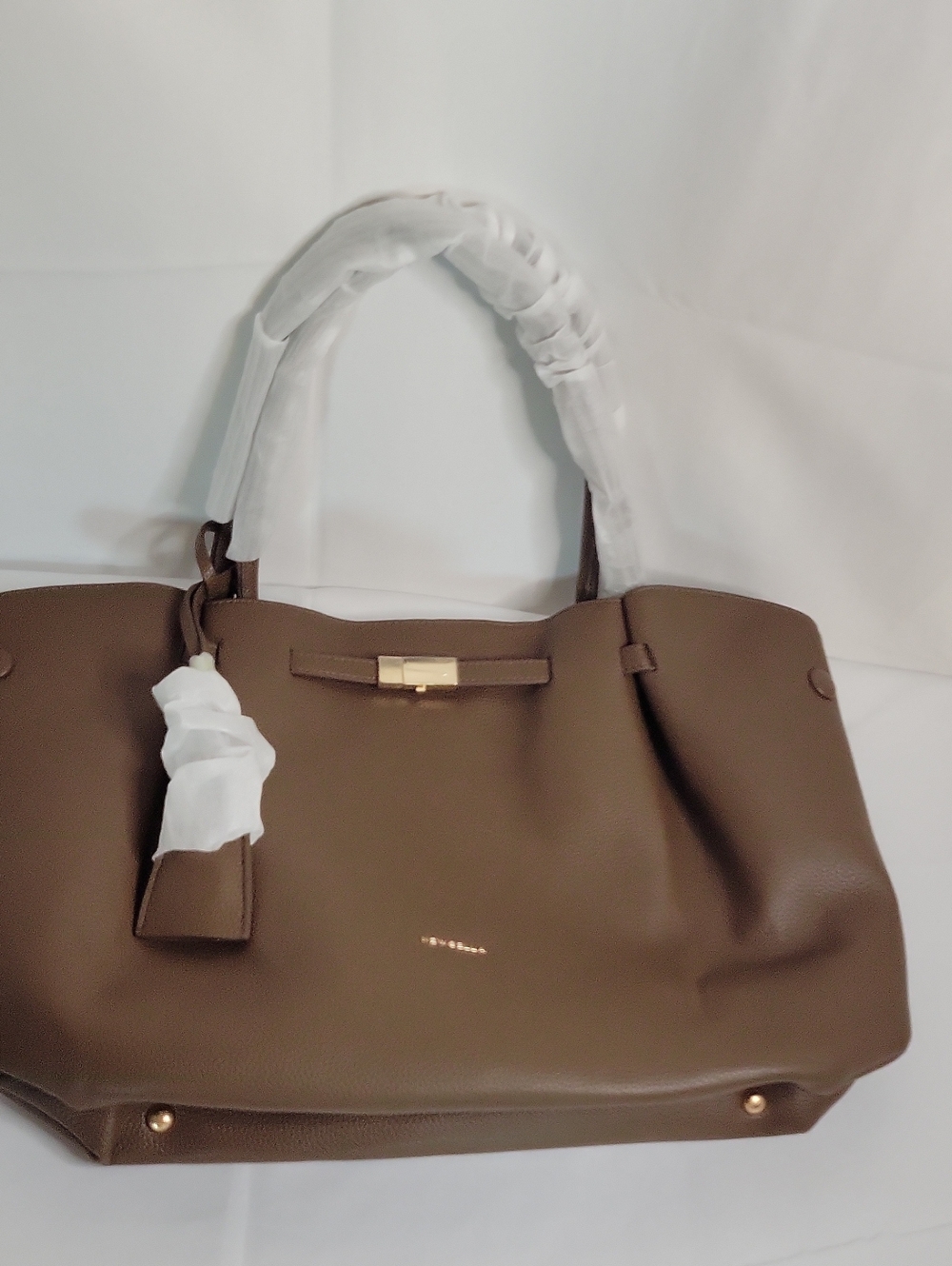 Women's Brown Leather Tote Bag with Gold Hardware